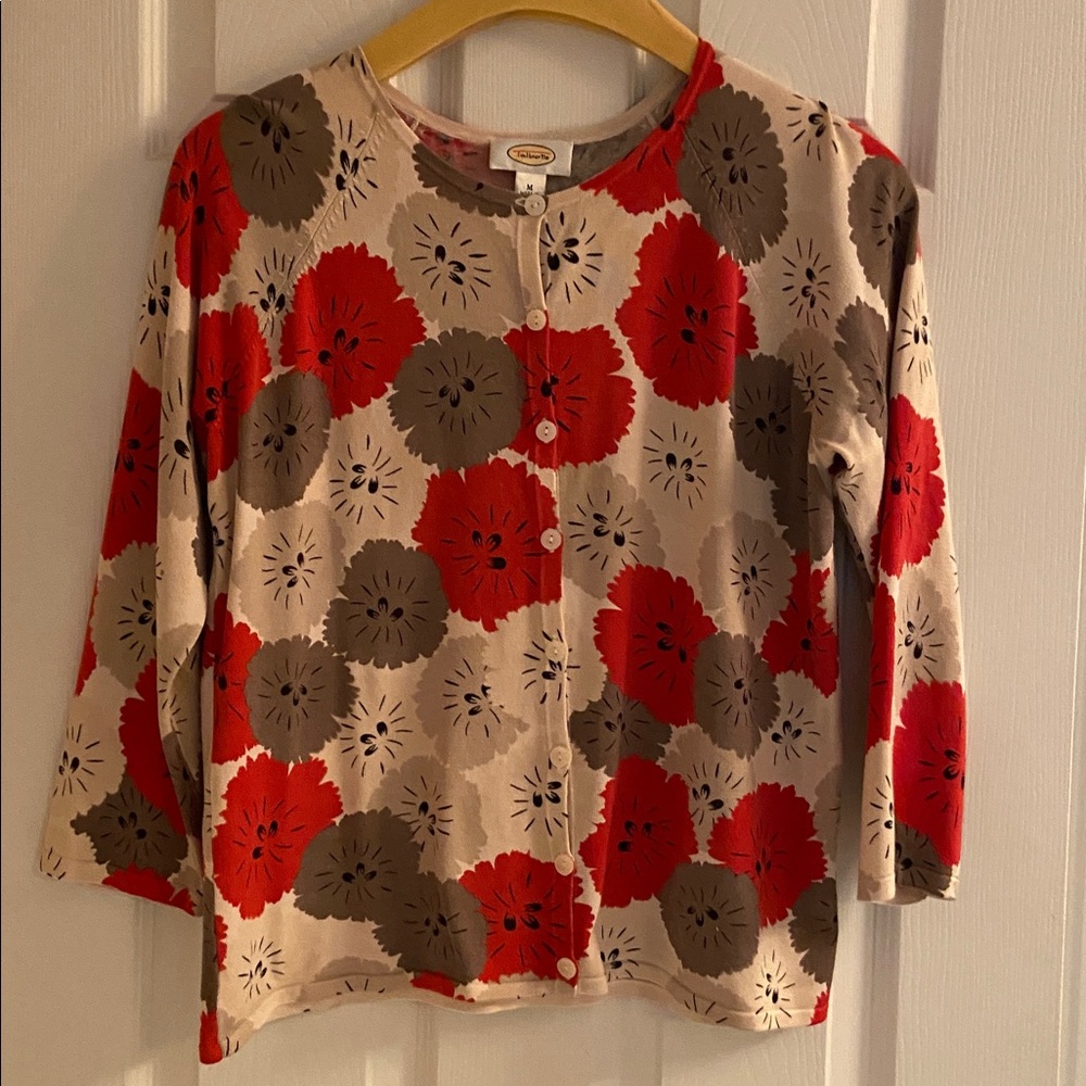 Talbots Beige and Red Floral Cardigan